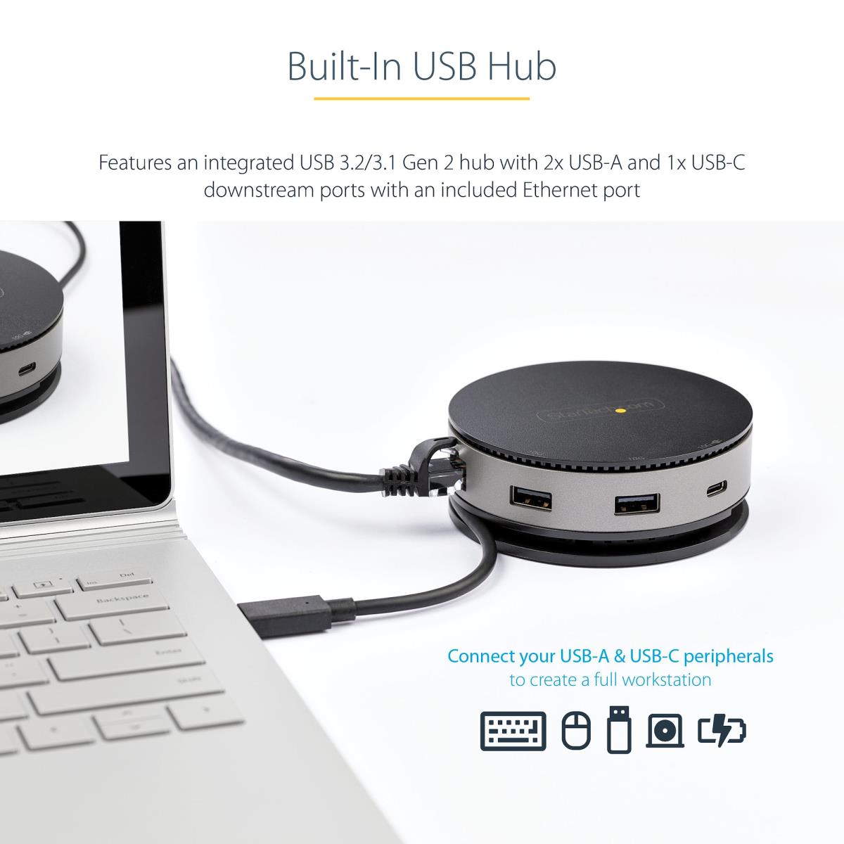 STARTECH.COM USB-c Multiport Adapter - USB Type-c 10gbps Mini Dock 4k 60hz Hdmi/DisplayPort/1080p Vga - 75w Pd Passthrough, USB Hub & Gbe