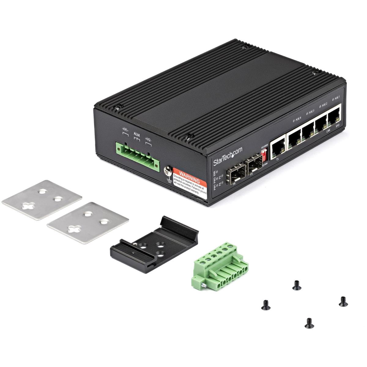 STARTECH.COM Industrial 6 Port Gigabit Ethernet Switch - 4 Poe Rj45 +2 Sfp Slots 30w Poe+ 12-48vdc 10/100/1000 Rugged Power Over Ethernet Lan Switch