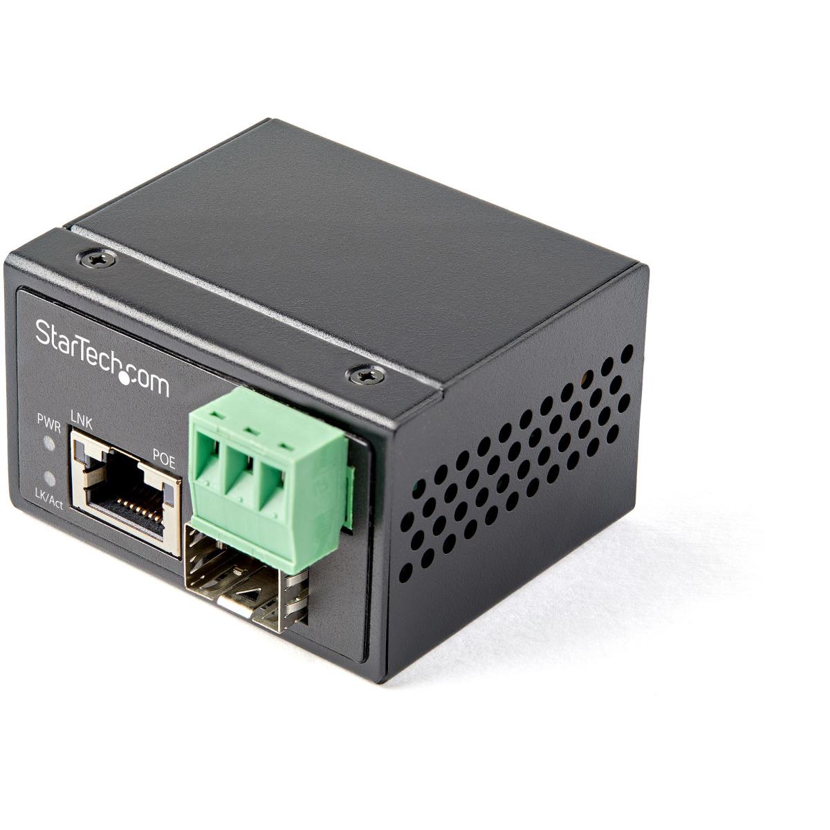 STARTECH.COM Poe+ Industrial Fiber To Ethernet Media Converter 30w - Sfp To Rj45 - Sm/mm Fiber To Gigabit Copper Mini Size Ip-30