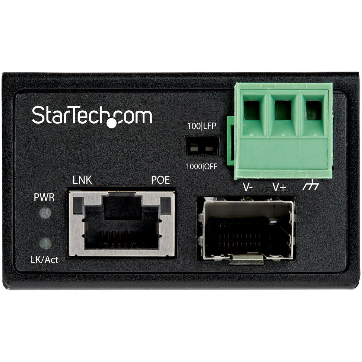 STARTECH.COM Poe+ Industrial Fiber To Ethernet Media Converter 30w - Sfp To Rj45 - Sm/mm Fiber To Gigabit Copper Mini Size Ip-30