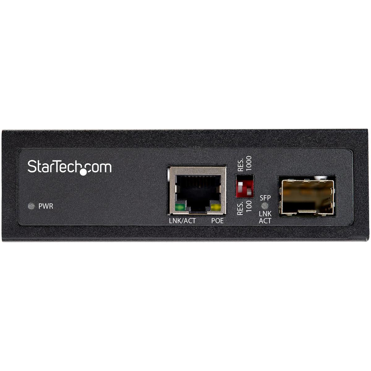 STARTECH.COM Poe+ Industrial Fiber To Ethernet Media Converter 60w - Sfp To Rj45 - Sm/mm Fiber To Gigabit Copper Ip-30