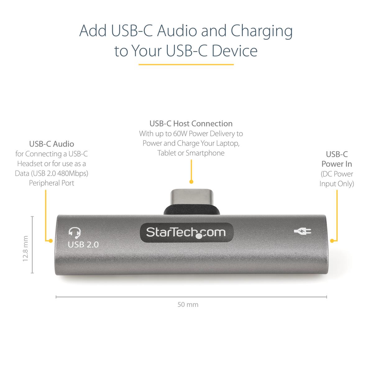 STARTECH.COM USB C Audio / Charge Adapter W/ USB-c Audio And 60w Charge Port