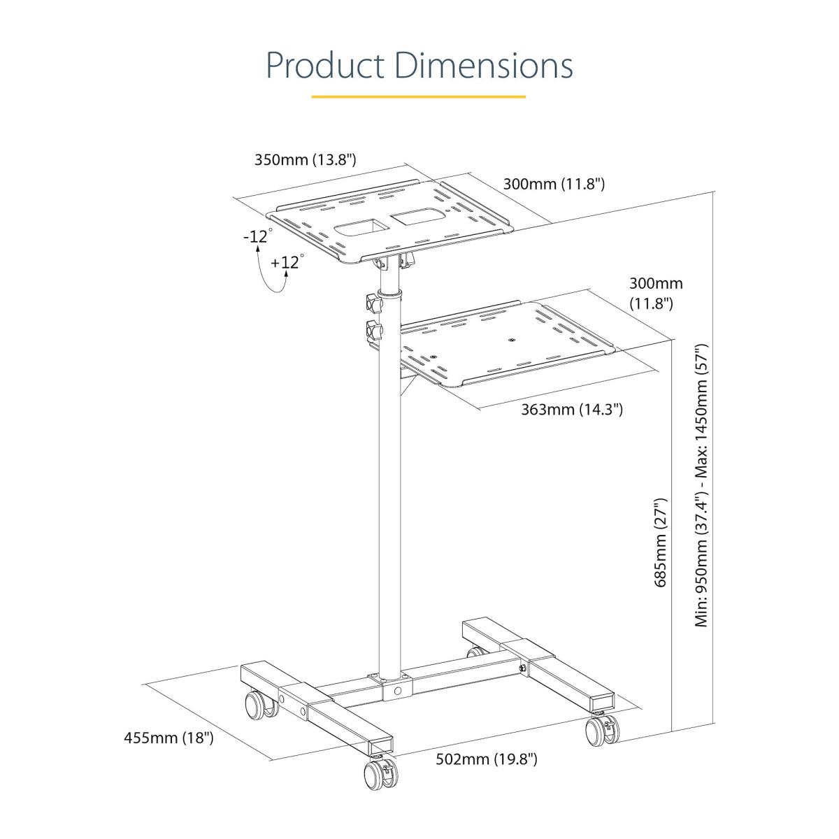 STARTECH.COM Mobile Projector And Laptop Stand/cart - Height Adjustable