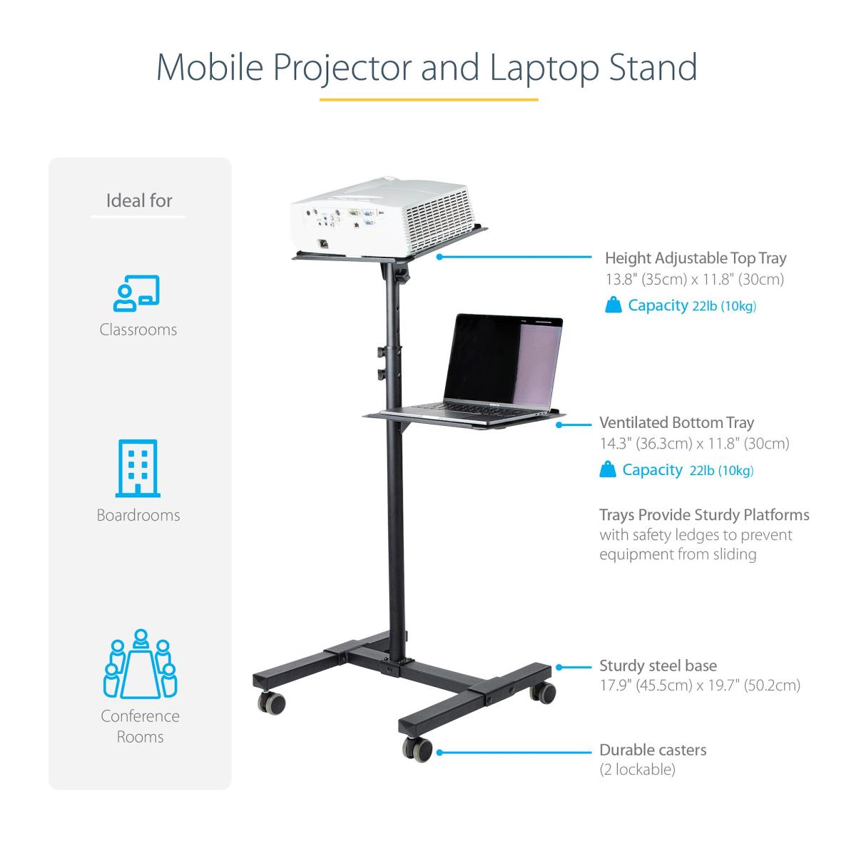 STARTECH.COM Mobile Projector And Laptop Stand/cart - Height Adjustable