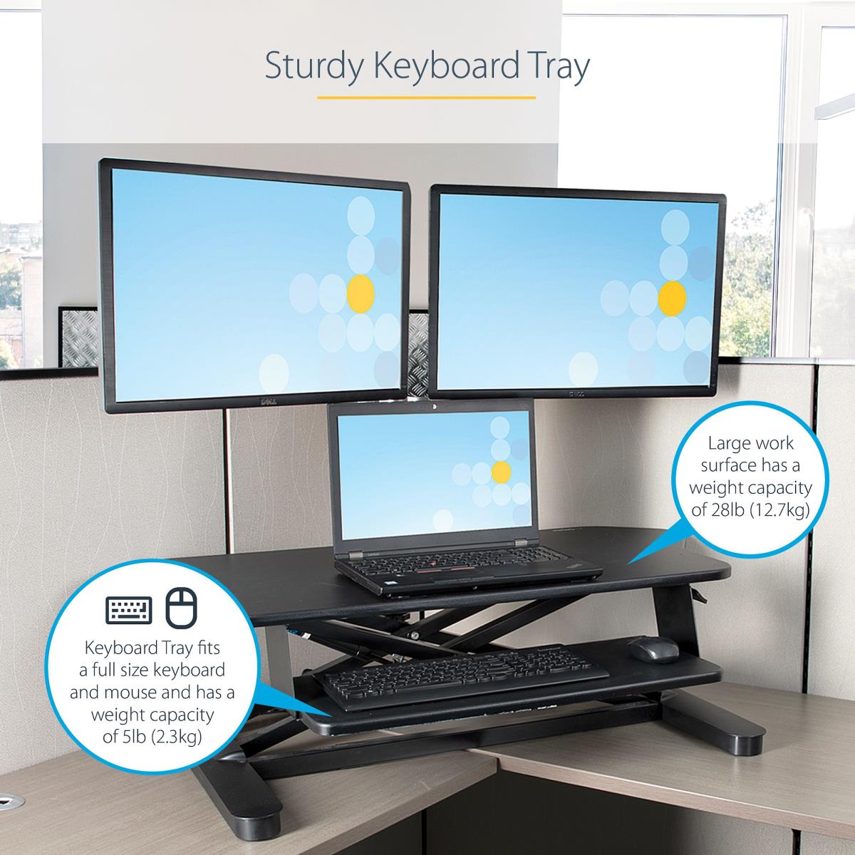STARTECH.COM Corner Sit Stand Desk Converter Keyboard Tray - Height Adjustabl