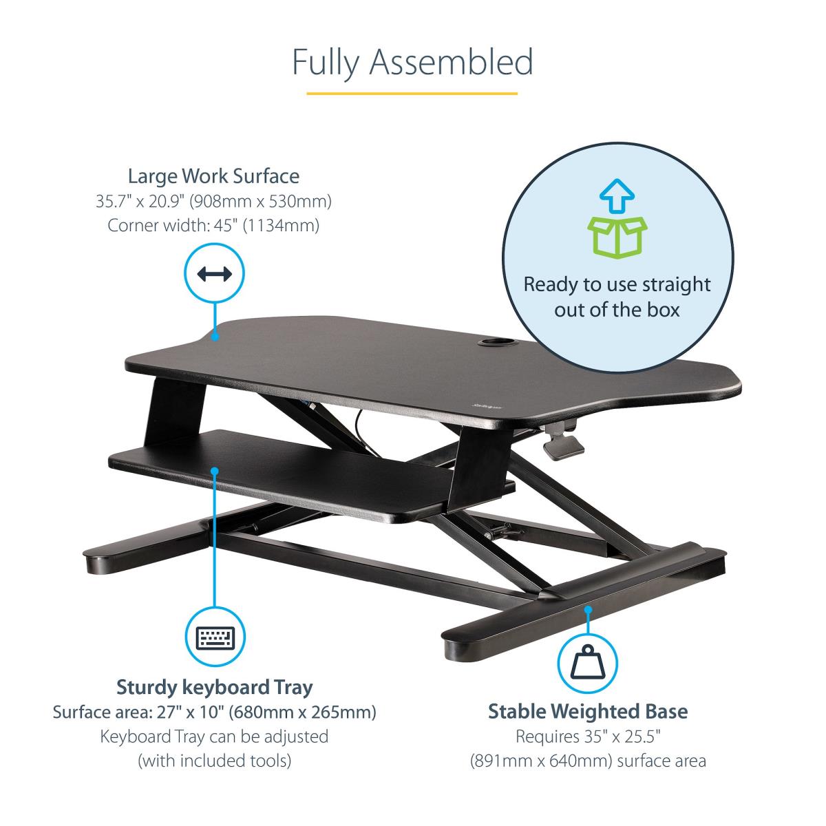 STARTECH.COM Corner Sit Stand Desk Converter Keyboard Tray - Height Adjustabl