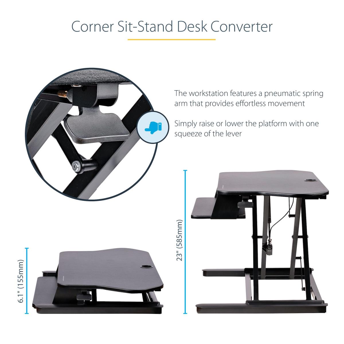 STARTECH.COM Corner Sit Stand Desk Converter Keyboard Tray - Height Adjustabl