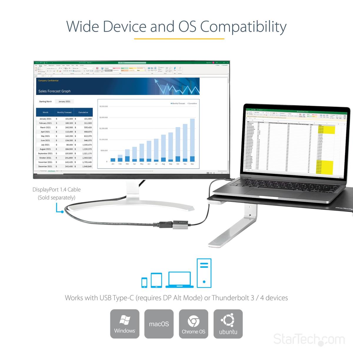 STARTECH.COM USB C To DisplayPort Adapter 8k/4k 60hz Video - 12 Cable