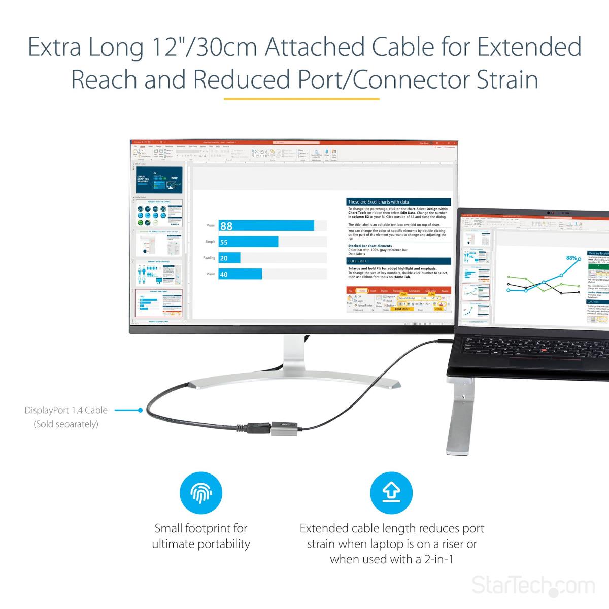 STARTECH.COM USB C To DisplayPort Adapter 8k/4k 60hz Video - 12 Cable