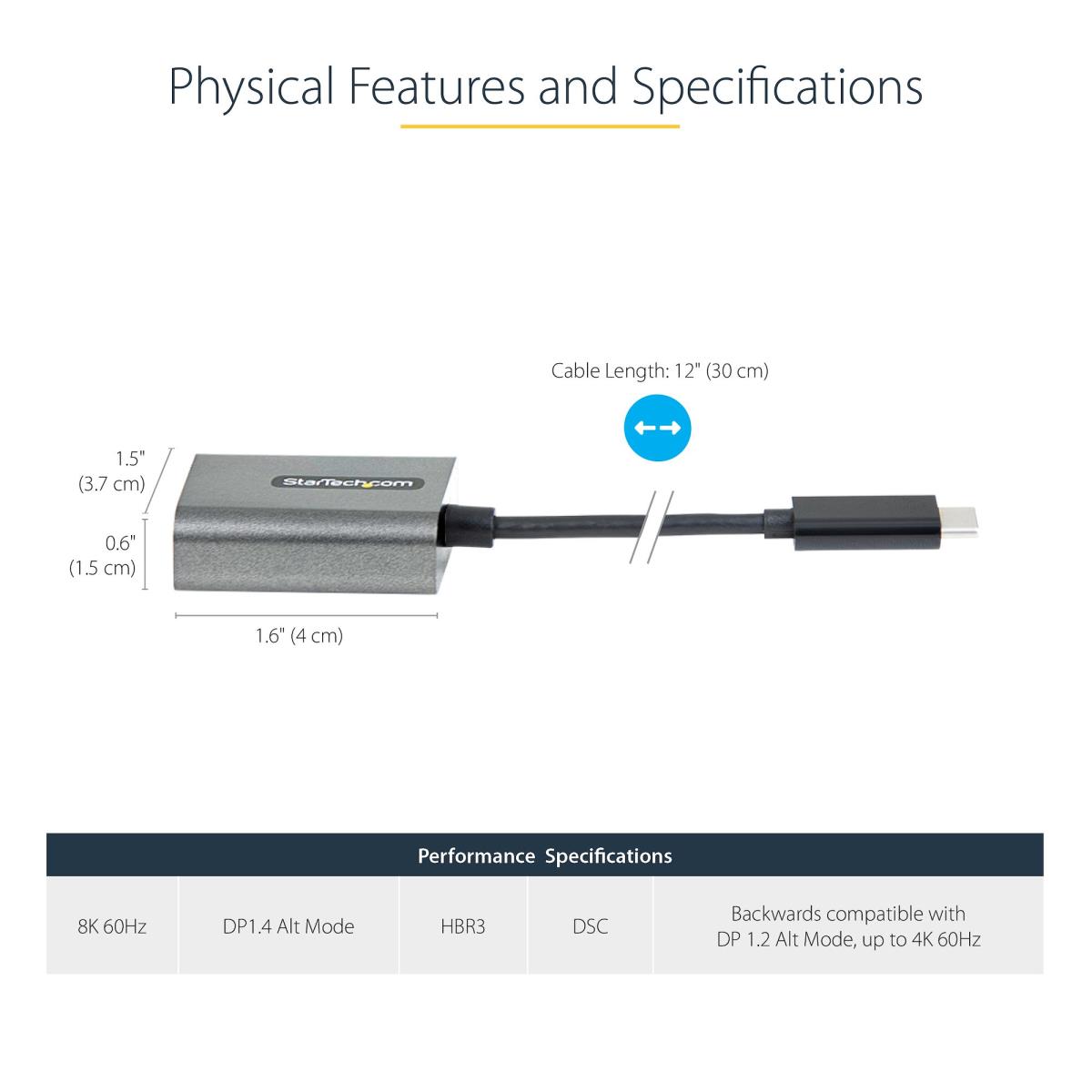 STARTECH.COM USB C To DisplayPort Adapter 8k/4k 60hz Video - 12 Cable