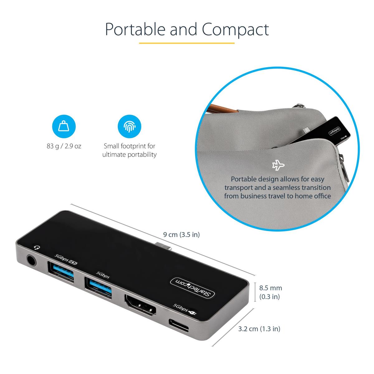 STARTECH.COM USB C Multiport Adapter - USB-c To 4k 60hz Hdmi 2.0, - 3-port USB 3.0 Hub, Audio - USB-c Mini Dock