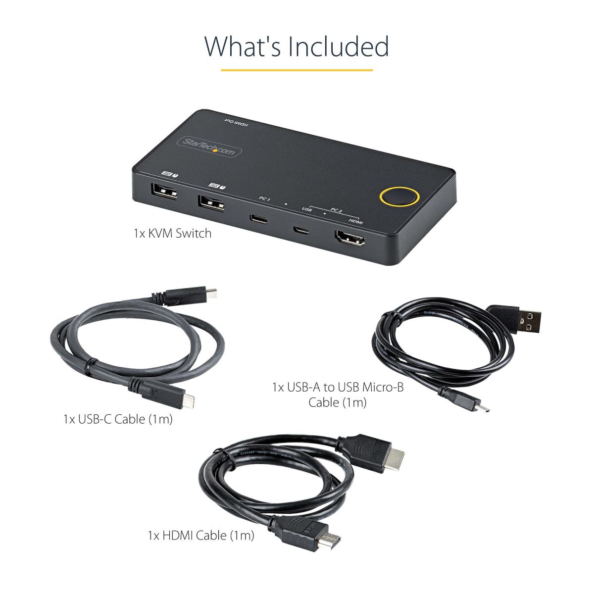 STARTECH.COM KVM Switch - 2 Port USB-a/hdmi / USB-c - 4k 60hz Hdmi 2.0