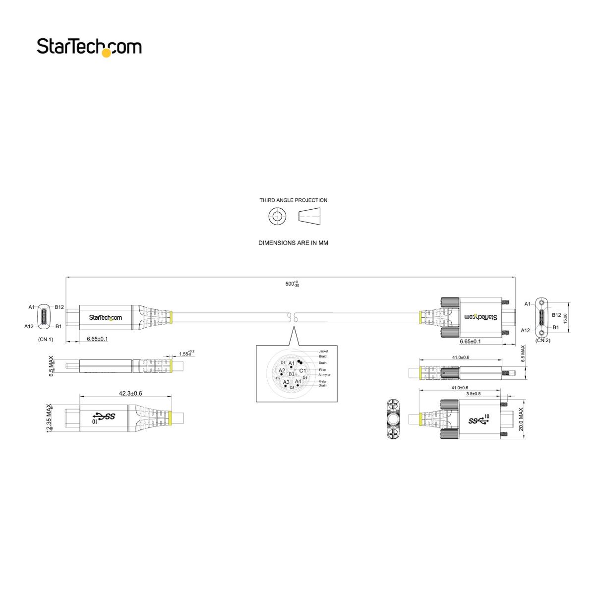 STARTECH.COM USB-c Cable Side Screw Locking 10gbps - 50cm