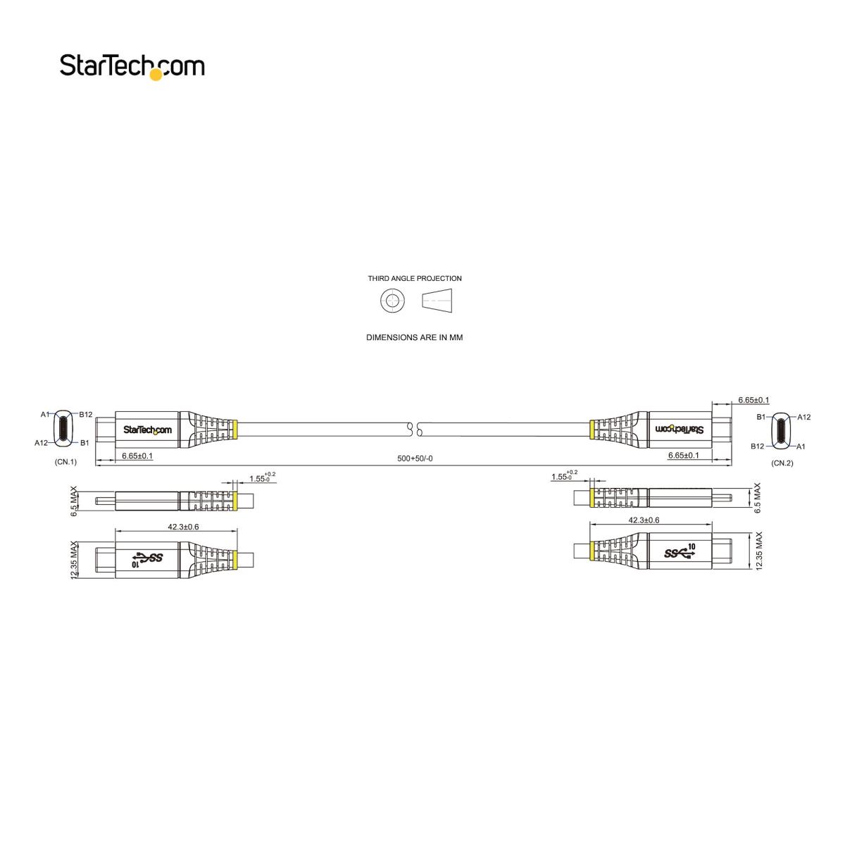 STARTECH.COM USB C Cable 10gbps-USB 3.1/3.2 Gen 2 100w (5a) 50cm