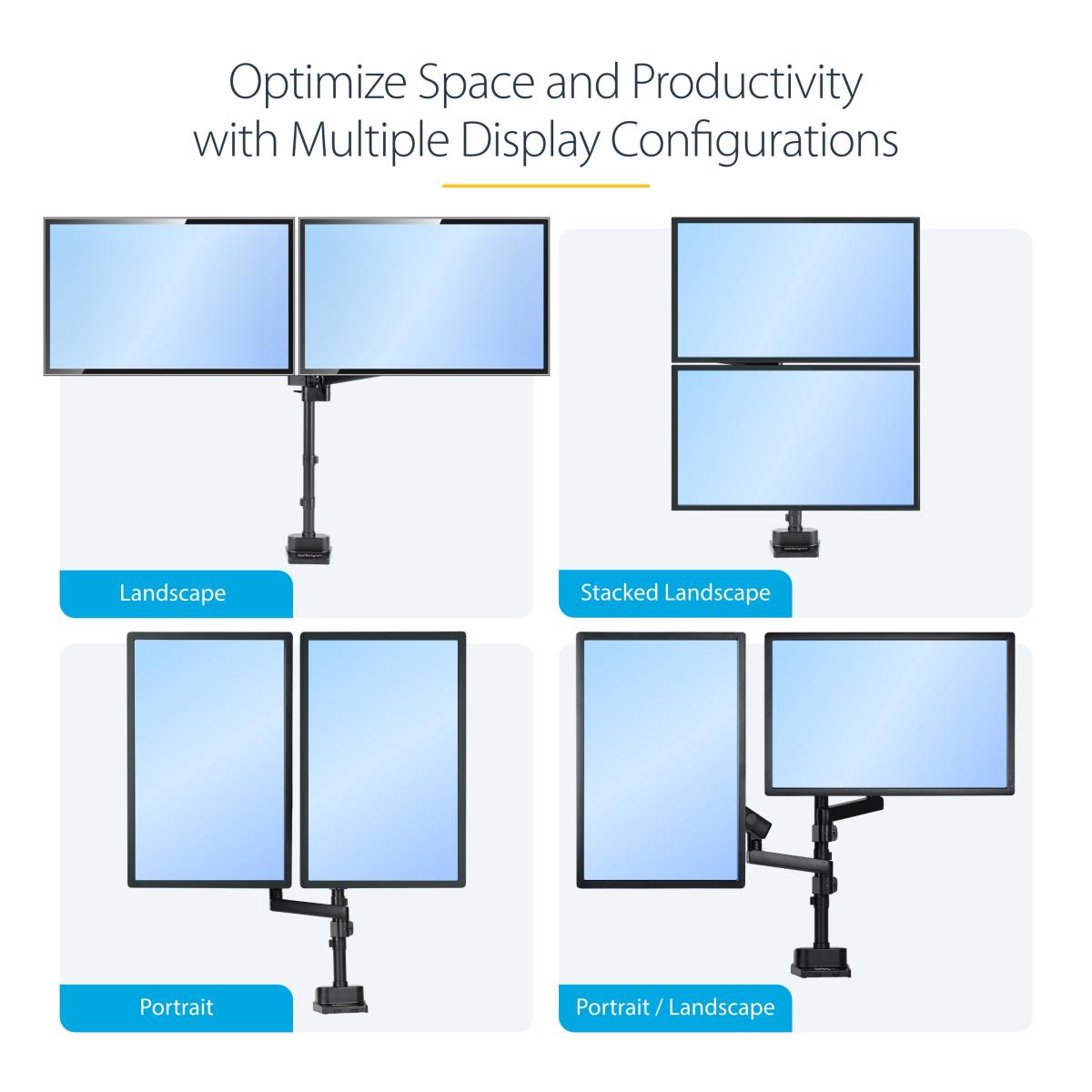 STARTECH.COM Monitor Mount - Desk Mount - 2 Monitor - Full Motion - Up To 32in - Aluminum & Matte Black