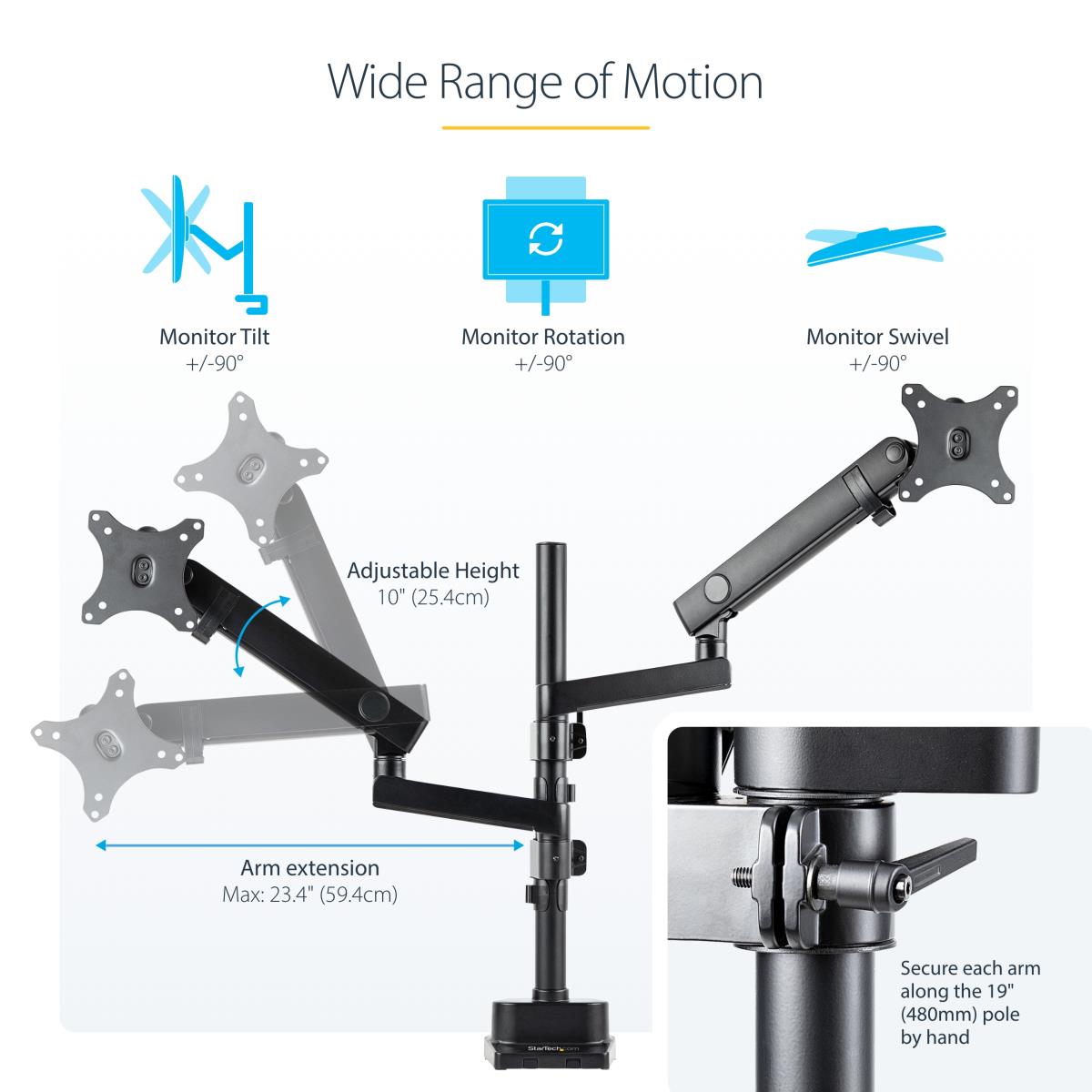 STARTECH.COM Monitor Mount - Desk Mount - 2 Monitor - Full Motion - Up To 32in - Aluminum & Matte Black
