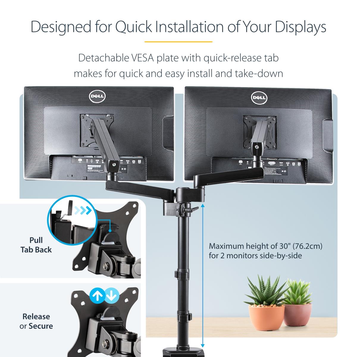 STARTECH.COM Monitor Mount - Desk Mount - 2 Monitor - Full Motion - Up To 32in - Aluminum & Matte Black