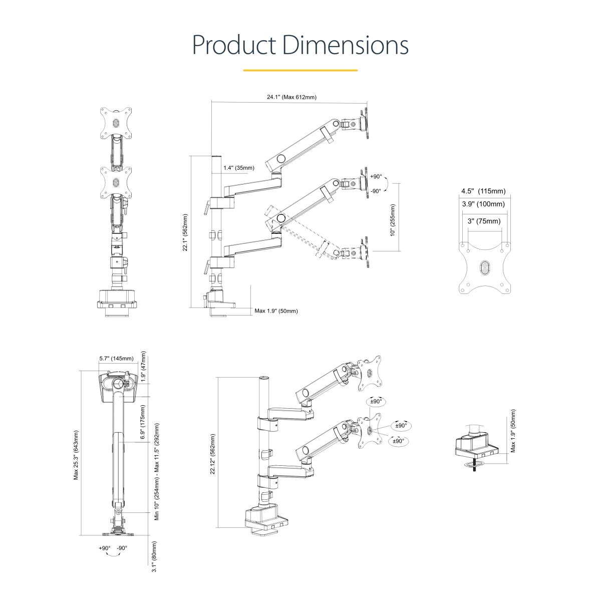 STARTECH.COM Monitor Mount - Desk Mount - 2 Monitor - Full Motion - Up To 32in - Aluminum & Matte Black