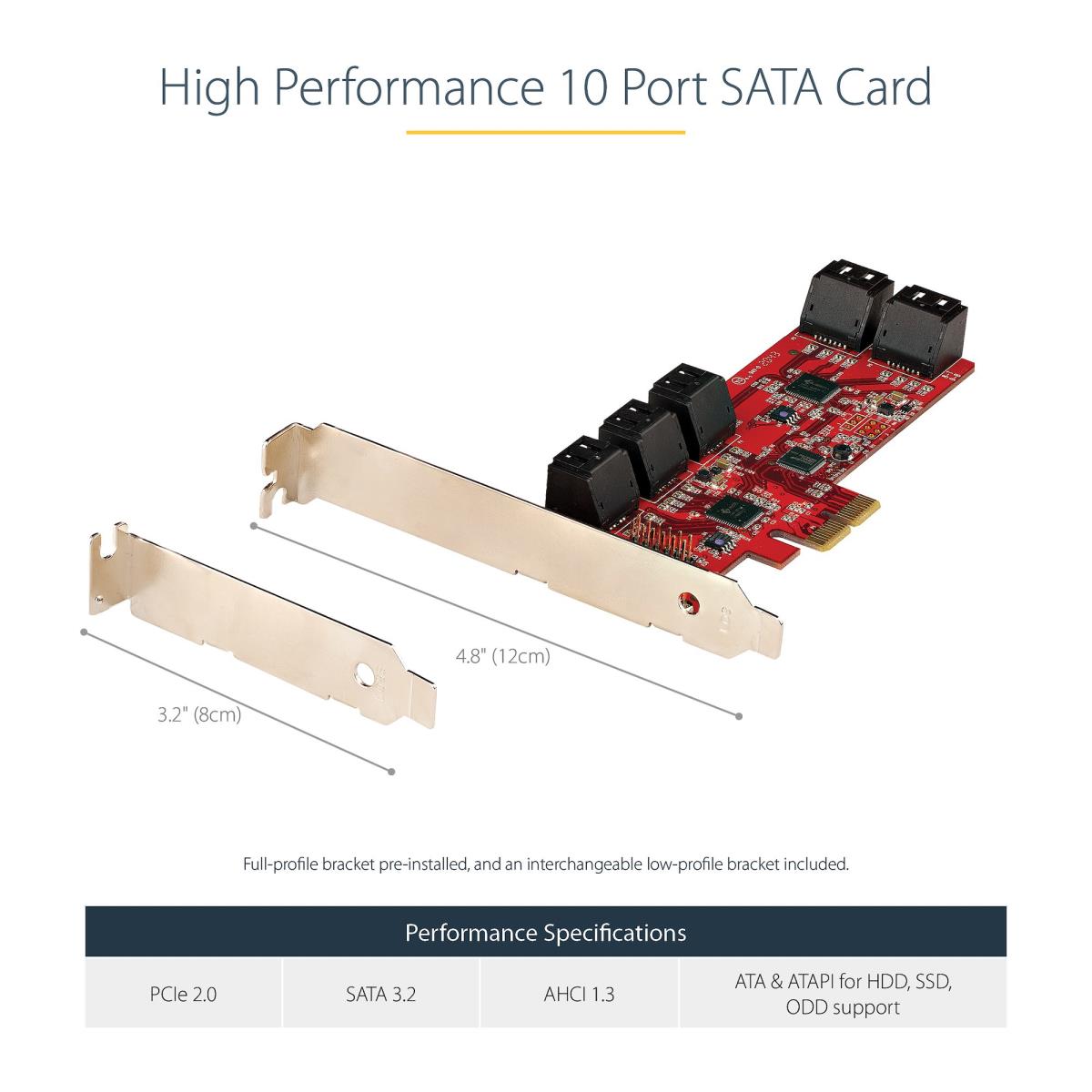 STARTECH.COM SATA Pcie Card - 10 Port Pcie SATA Expansion Card - 6gbps - Low Full Profile - Stacked SATA Connecto