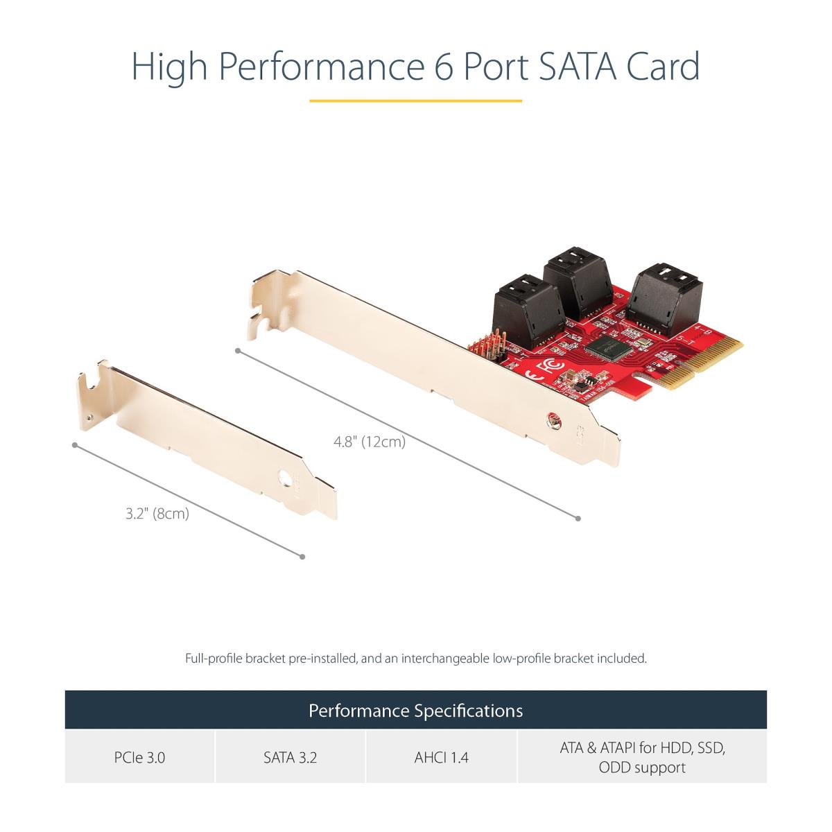 STARTECH.COM SATA Pcie Card - 6 Port Pcie SATA Expansion Card - 6gbps - Low Full Profile - Stacked SATA Connector