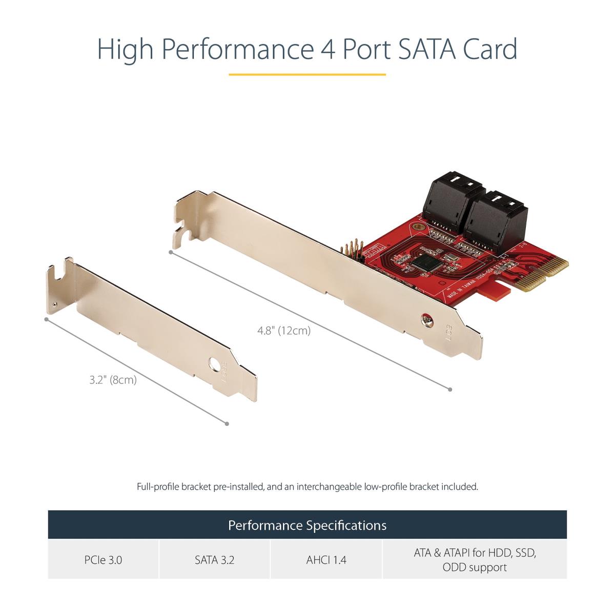 STARTECH.COM SATA Pcie Card - 4 Port Pcie SATA Expansion Card - 6gbps - Low/full Profile - Stacked SATA Connectors - Asm1164 Non-raid