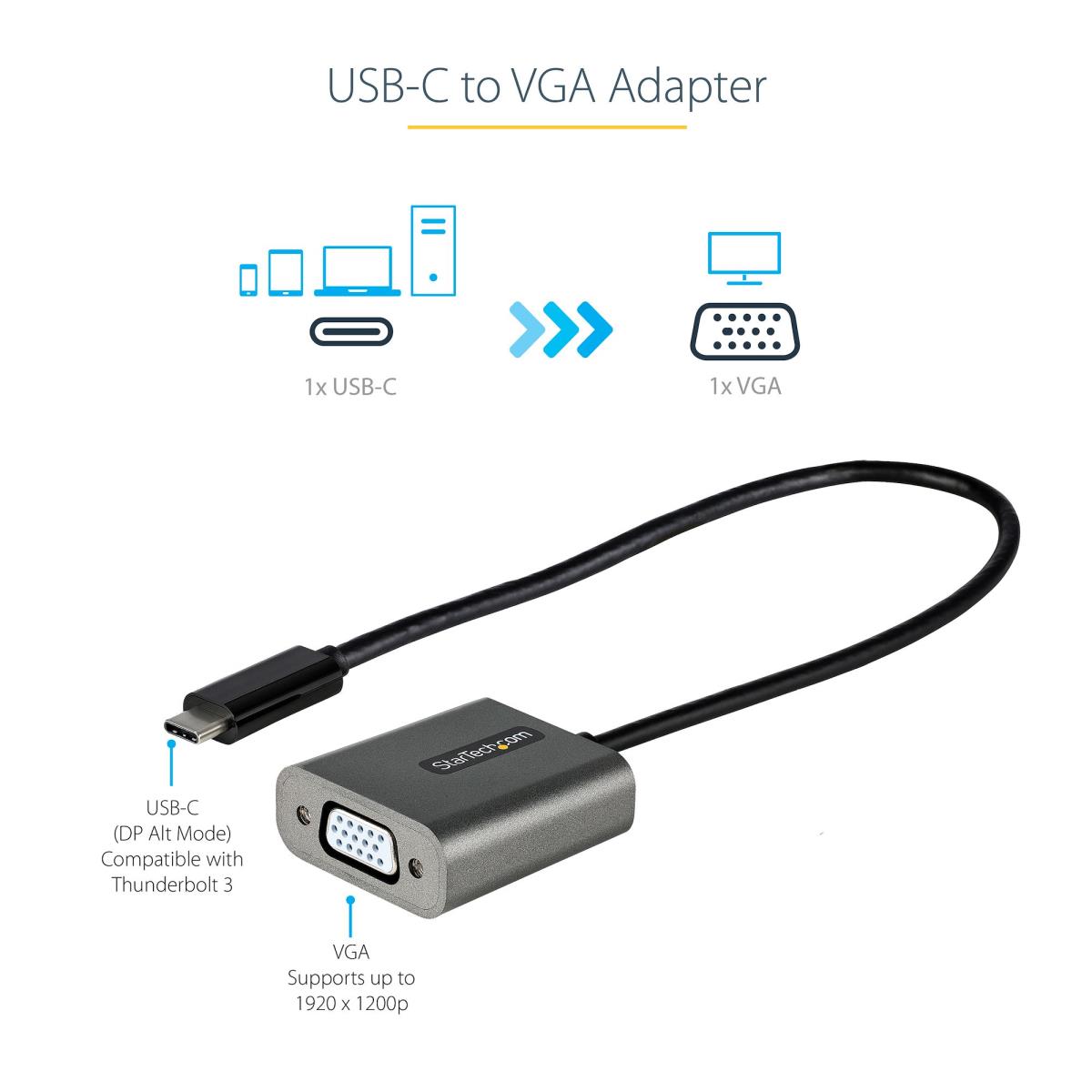 STARTECH.COM USB C To Vga Adapter - 1080p USB Type-c To Vga Adapter Dongle - USB-c (dp Alt Mode) To Vga Monitor/display Video Converter