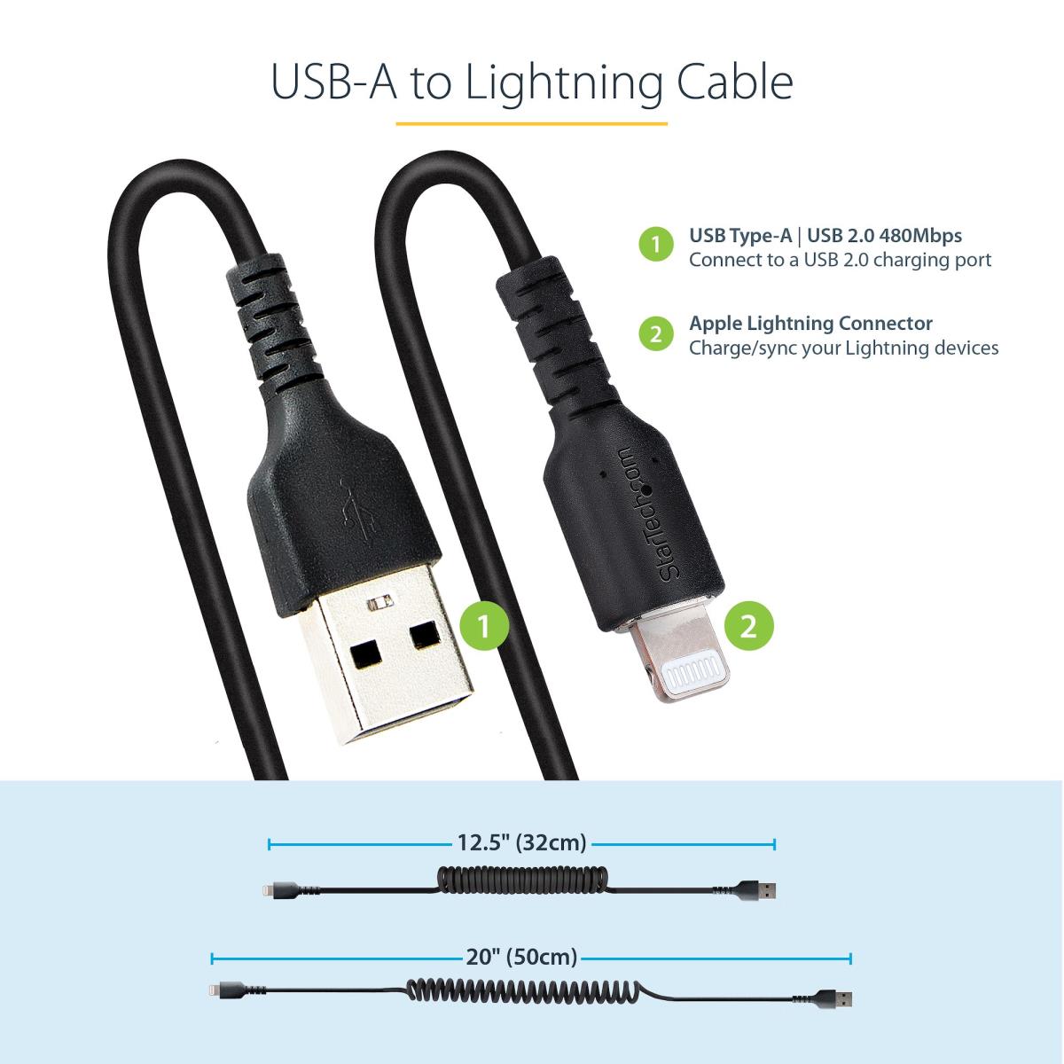 STARTECH.COM USB To Lightning Cable - Coiled Cable - 50cm Black