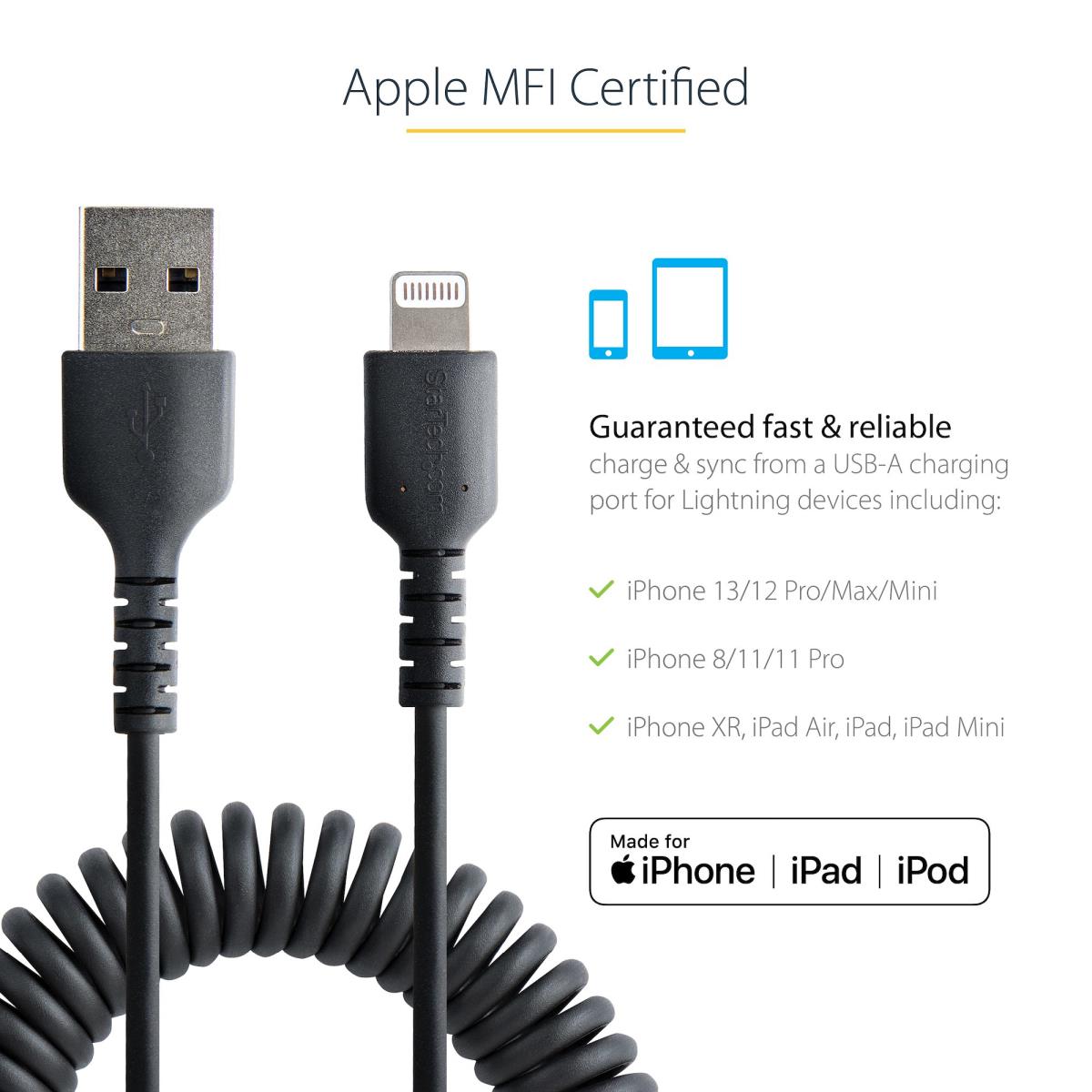 STARTECH.COM USB To Lightning Cable - Coiled Cable - 50cm Black