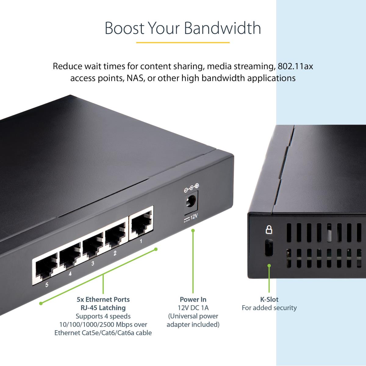STARTECH.COM Unmanaged 2.5g Switch 5 Port - 10/100/1000mbps Devices - All-metal - Auto-mdix - 9k Jumbo