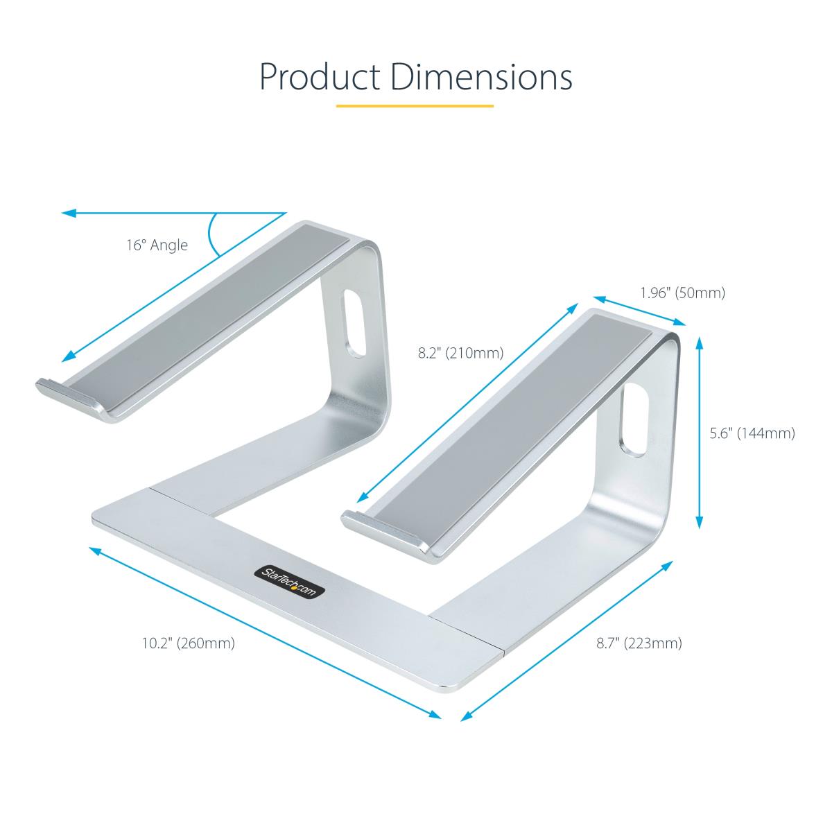STARTECH.COM Laptop Stand For Desk, Supports 5kg/11lb, Aluminum, Silver