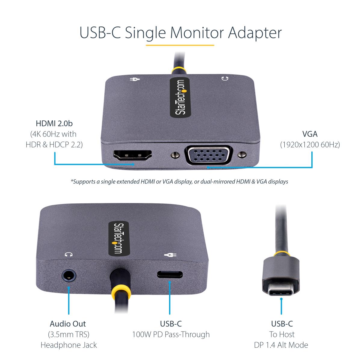 STARTECH.COM USB C Video Adapter - USB C To Hdmi Vga Multiport Adapter 3.5mm
