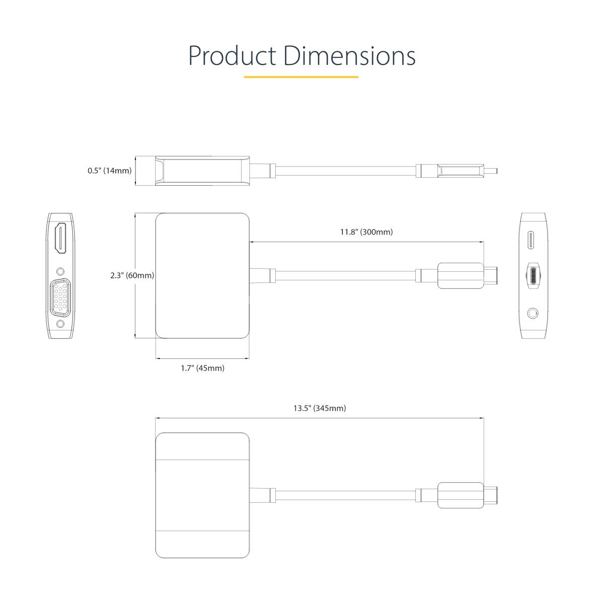 STARTECH.COM USB C Video Adapter - USB C To Hdmi Vga Multiport Adapter 3.5mm