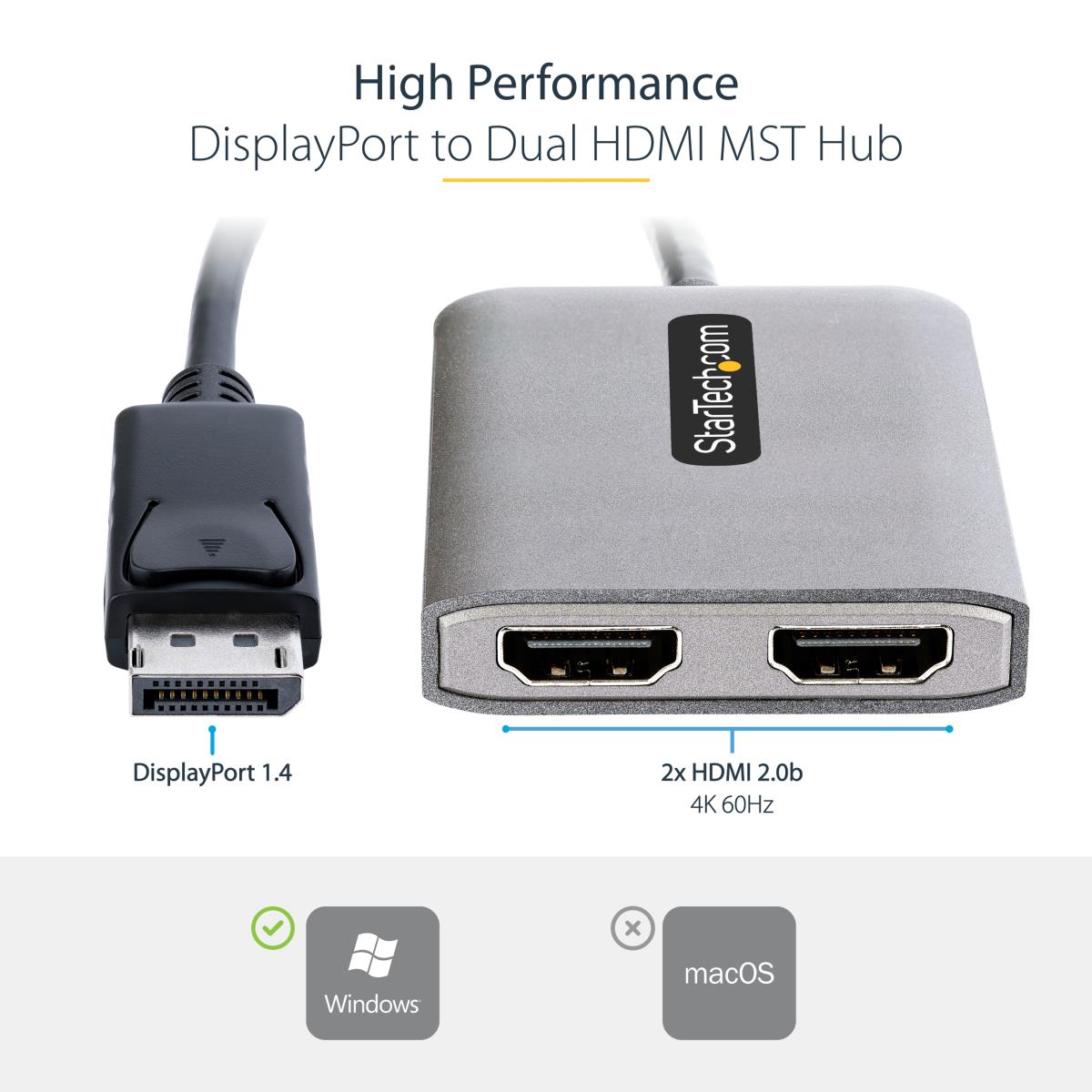 STARTECH.COM Dp To Dual Hdmi Mst Hub - Dual Hdmi 4k 60hz