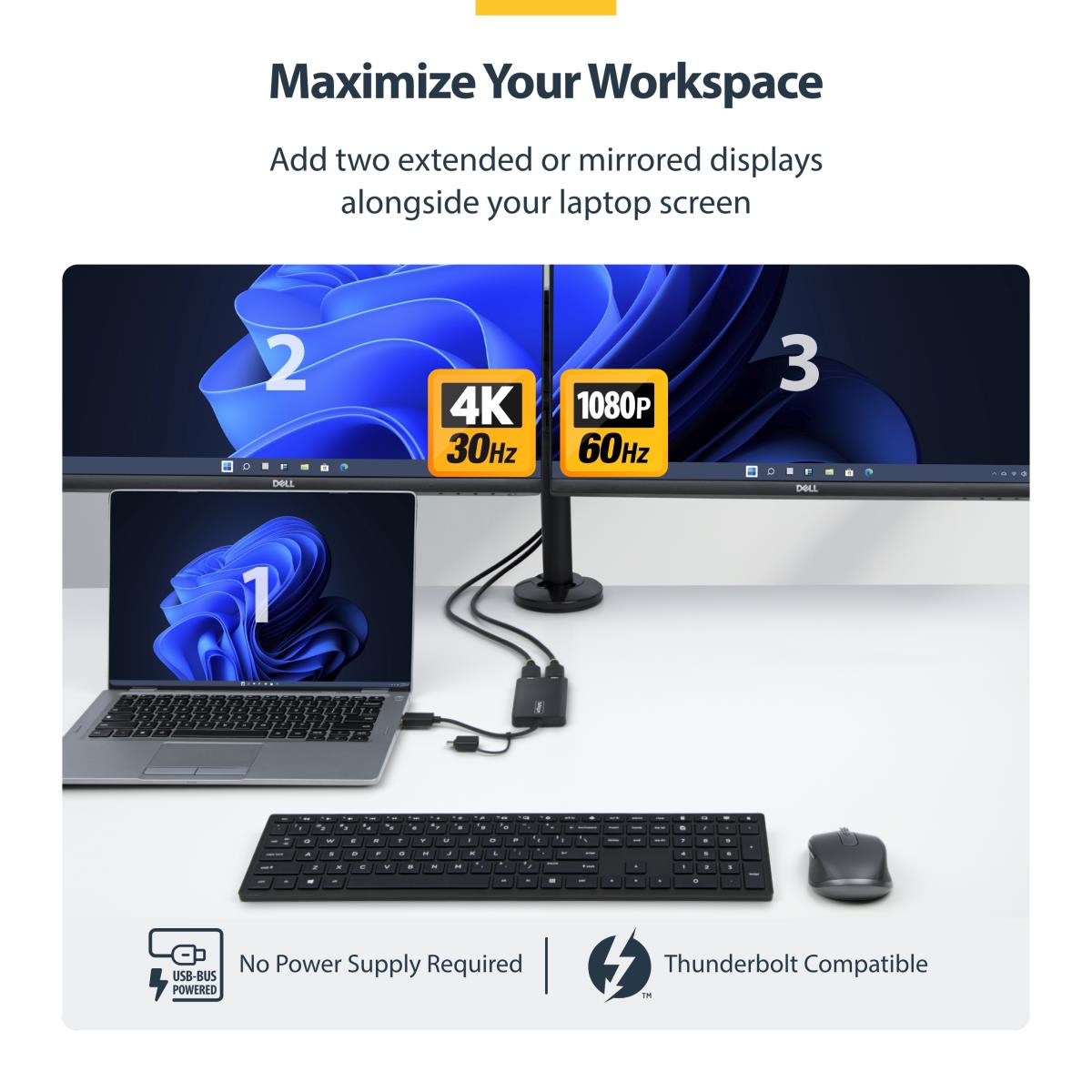 STARTECH.COM USB To Dual Hdmi Adapter - USB-a Or C 1x 4k 30hz 1x 1080p