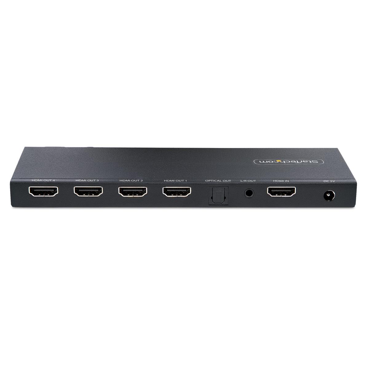 STARTECH.COM Hdmi Splitter - 4-port 4k 60hz Built-in Scaler - 1 In 4 Out, 3.5mm/optical Audio Port