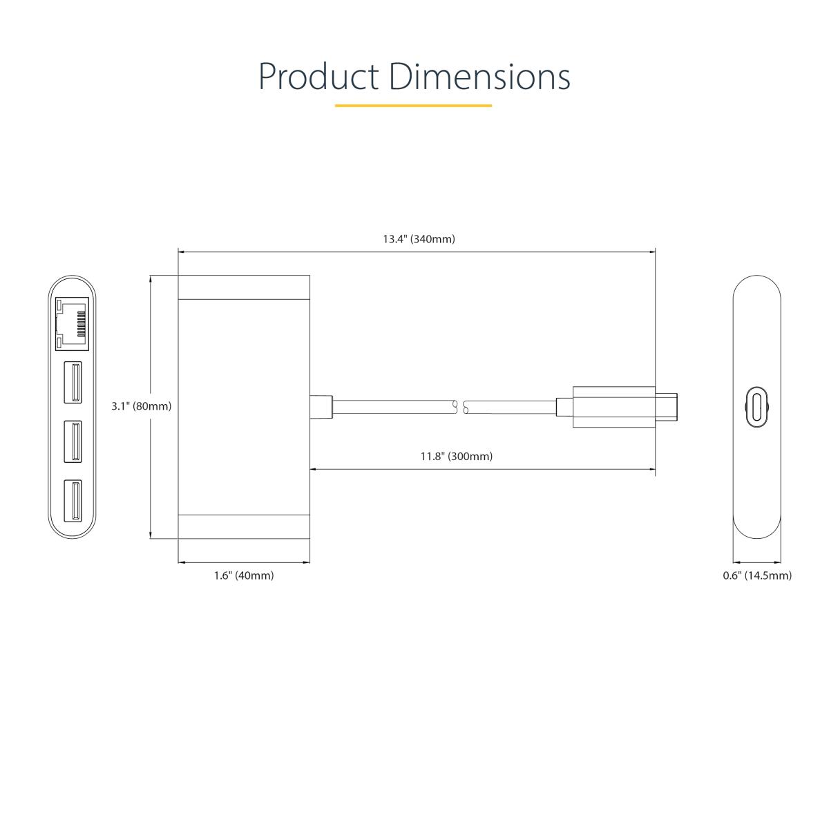 STARTECH.COM Hub Plus 3-port USB 3.0 Gigabit Ethernet - USB-c - White Bus-powered