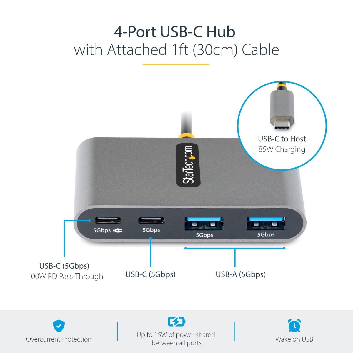 STARTECH.COM USB-c Hub Adapter - 4-port USB Portable Hub W/ USB-c Charging