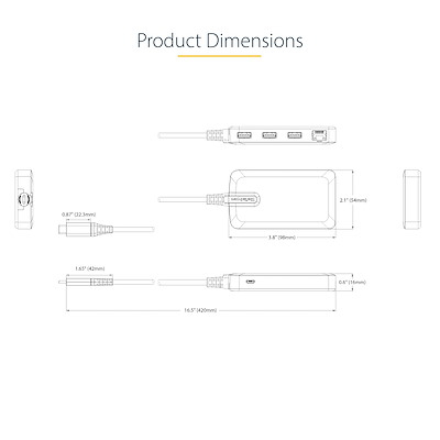 STARTECH.COM USB-c Hub - 3-port With Ethernet Portable USB Hub Adapter W/ Gbe