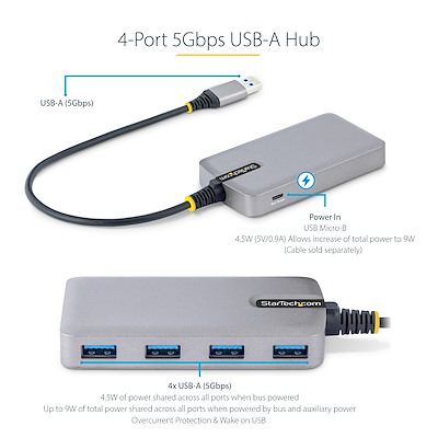 STARTECH.COM USB-a Hub - 4-port 5gbps Laptop Desktop Portable Expansion Hub