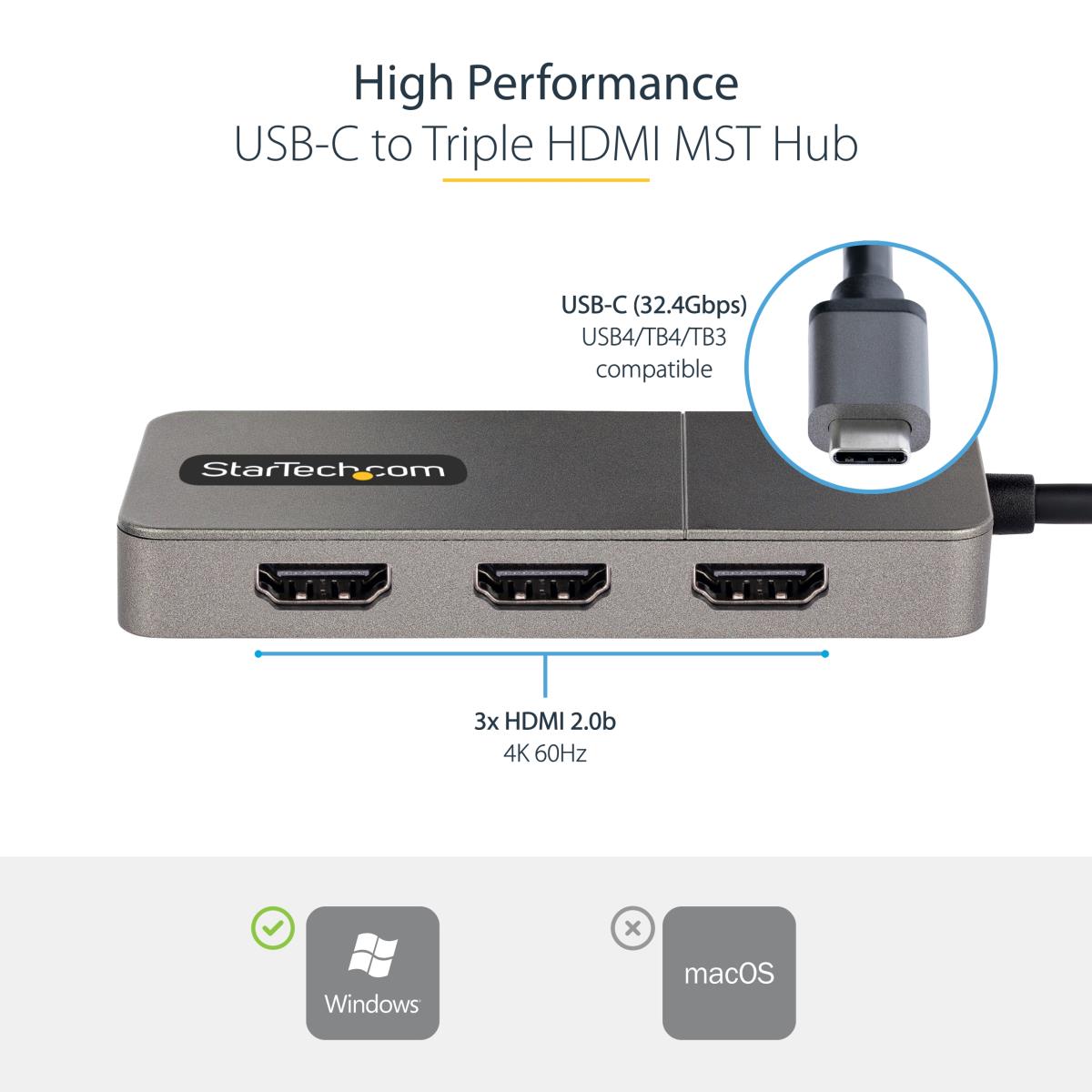 STARTECH.COM Mst Hub Hdmi - 3-port USB-c Triple 4k 60hz Windows Only