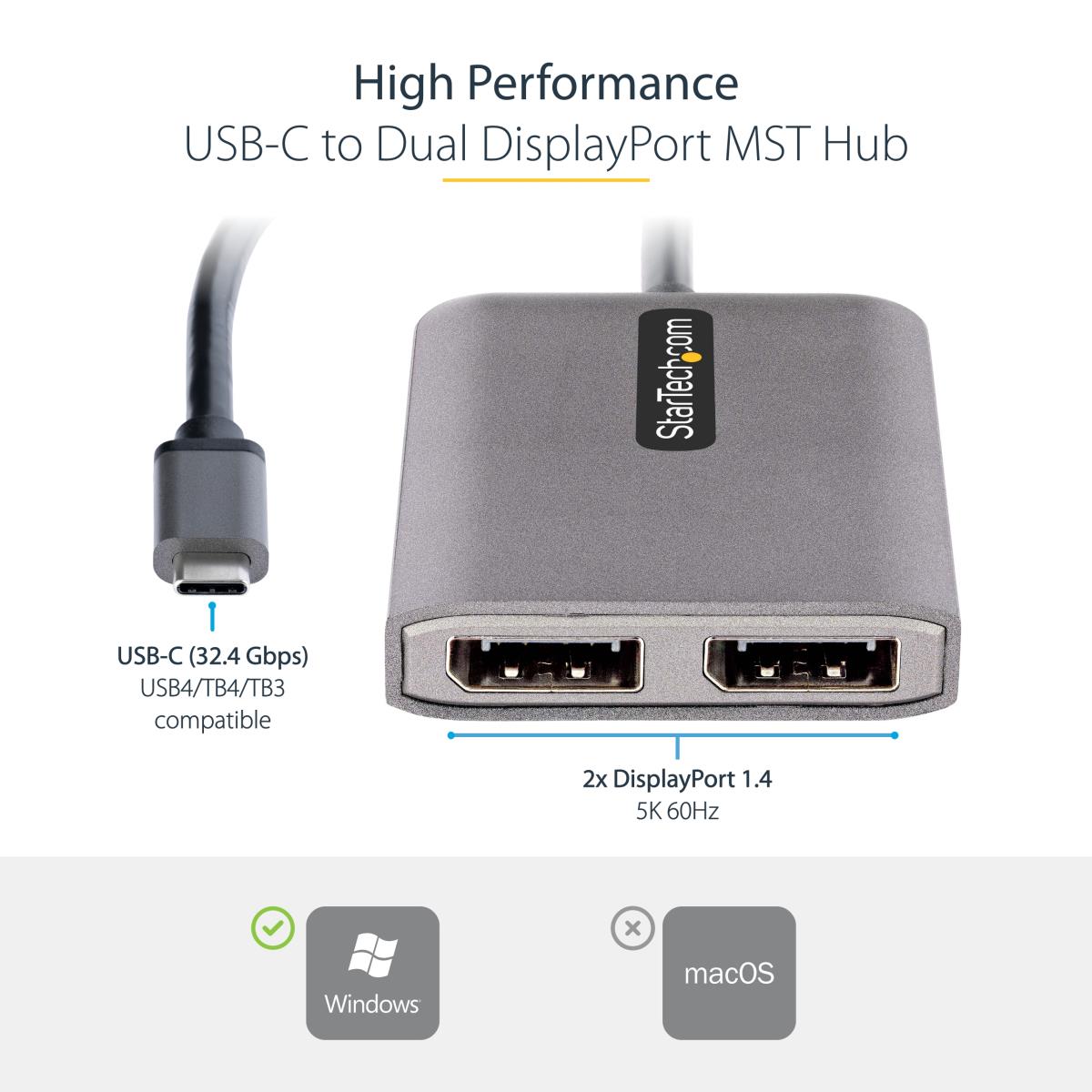 STARTECH.COM USB-c Mst Hub - 2-port 4k60hz - Dual-monitor Adapter Windows