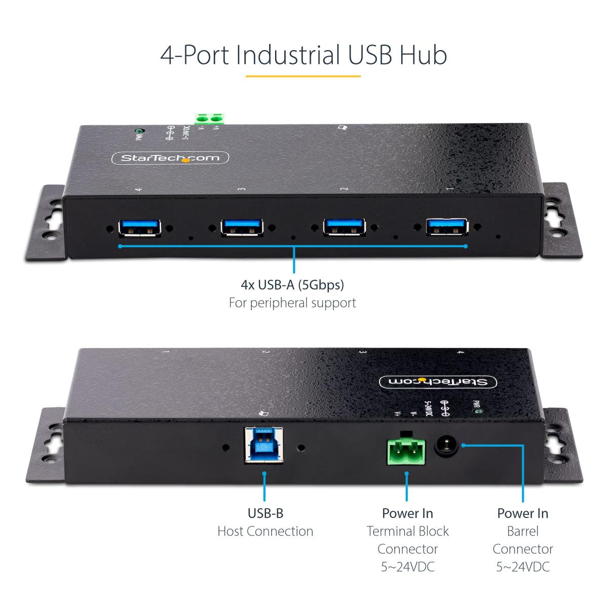 STARTECH.COM Industrial USB Hub - 4-port 5gbps USB-a Hub W/ Esd Protection