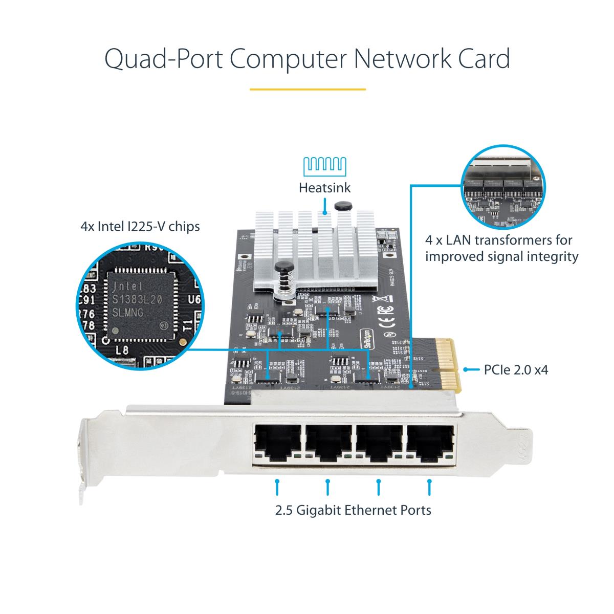 STARTECH.COM Network Card - 4-port 2.5g Pci-e Quad Nbase-t Ethernet Card