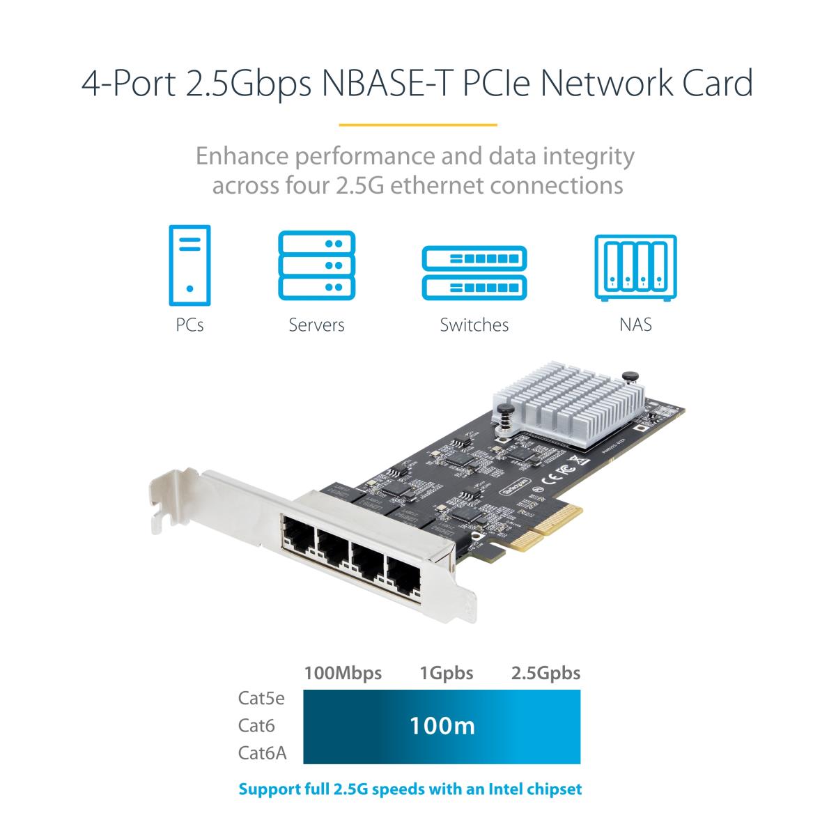 STARTECH.COM Network Card - 4-port 2.5g Pci-e Quad Nbase-t Ethernet Card