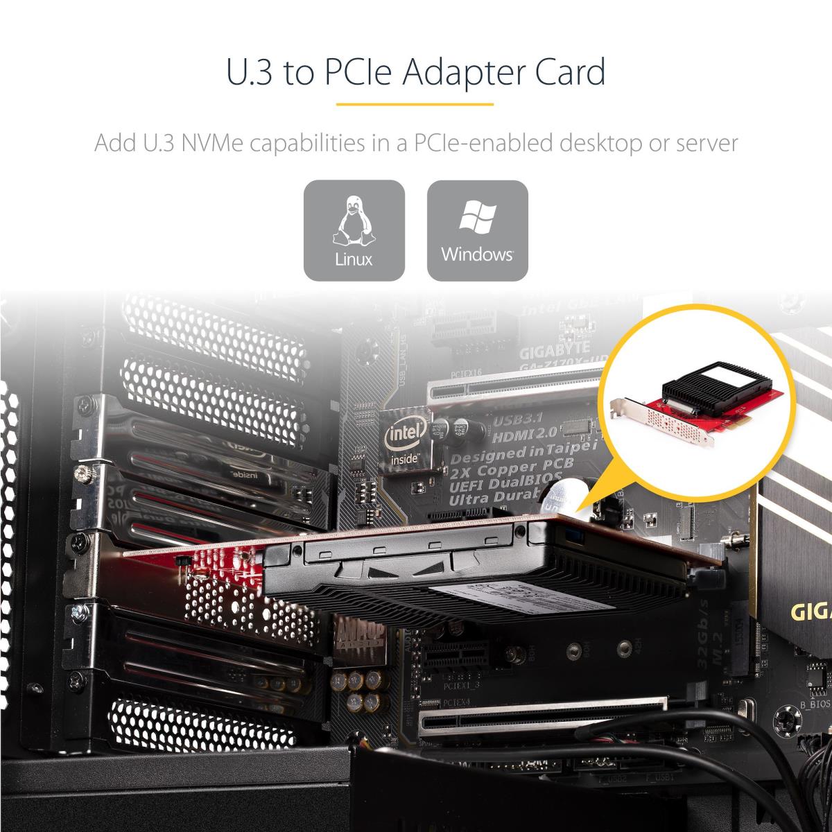 STARTECH.COM U.2 To Pci-e Adapter For 2.5in U.2 Nvme SSD - Sff-8639 - X4 Pci-e 3.0