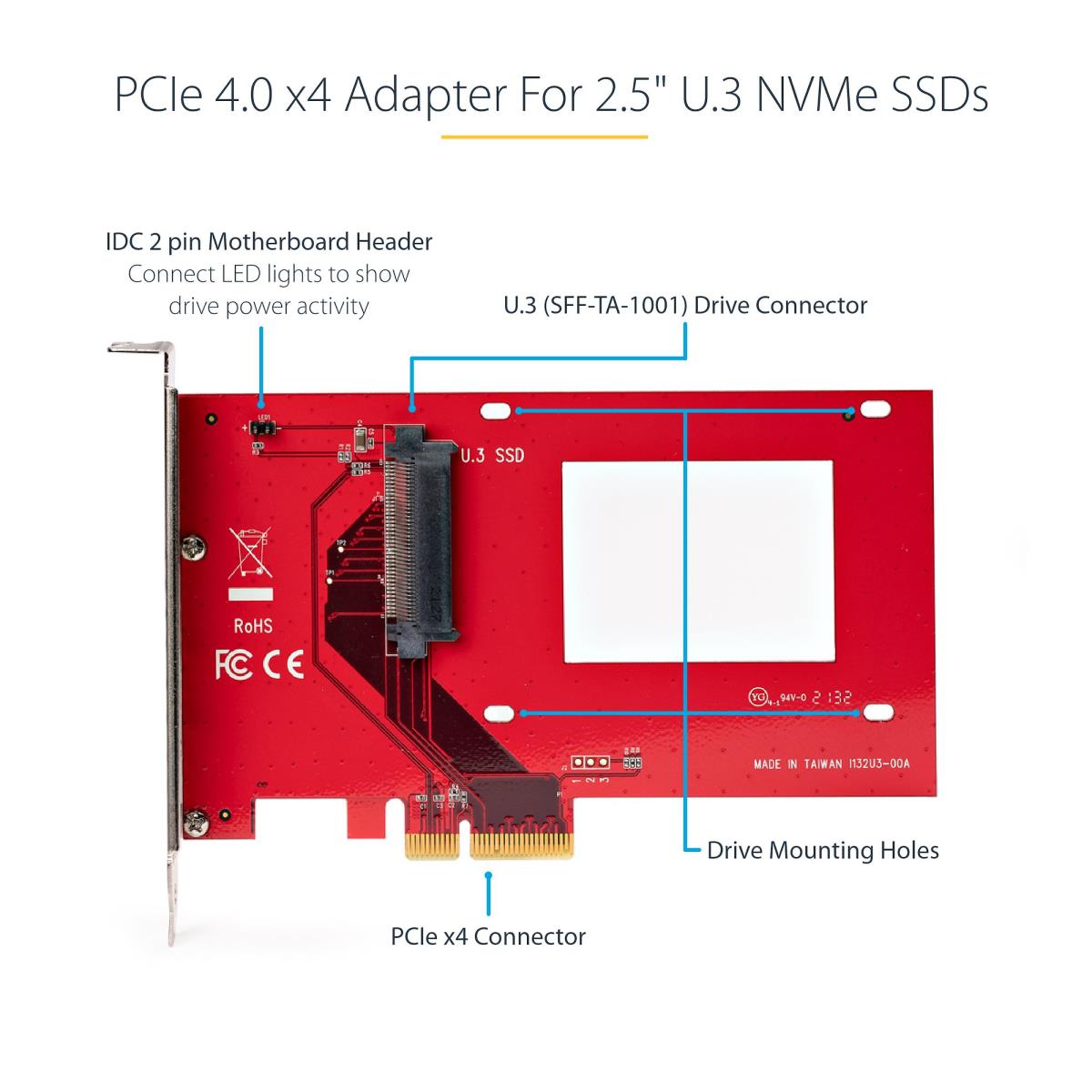 STARTECH.COM U.2 To Pci-e Adapter For 2.5in U.2 Nvme SSD - Sff-8639 - X4 Pci-e 3.0