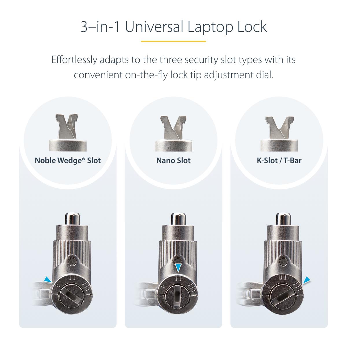 STARTECH.COM Universal Laptop Lock Security Cable Keyed Locking Cable, Anti-theft Cut-resistant Carbon Steel 2m