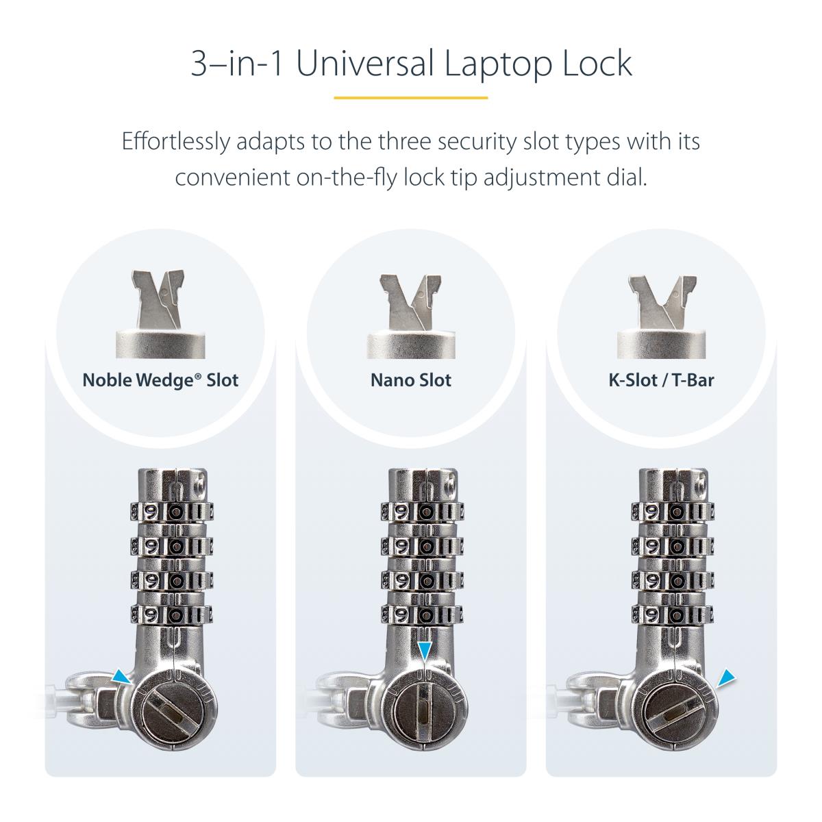 STARTECH.COM Universal Laptop Lock Security Cable Keyless Combination Locking Cable, Anti-theft Cut-resistant Steel