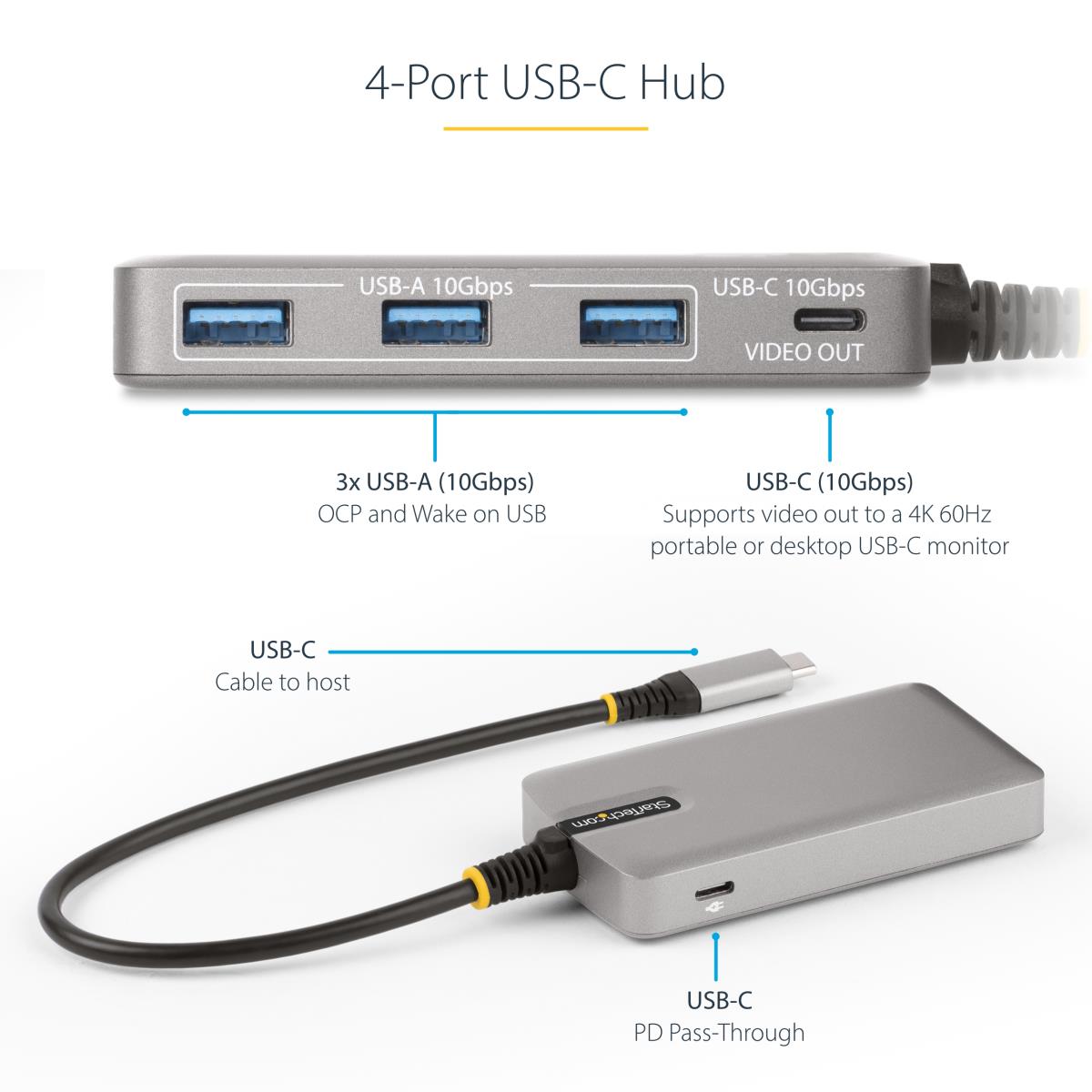 STARTECH.COM USB-c Hub 4-port W/USB-c Video 3x USB-a/1x USB-c For Laptops