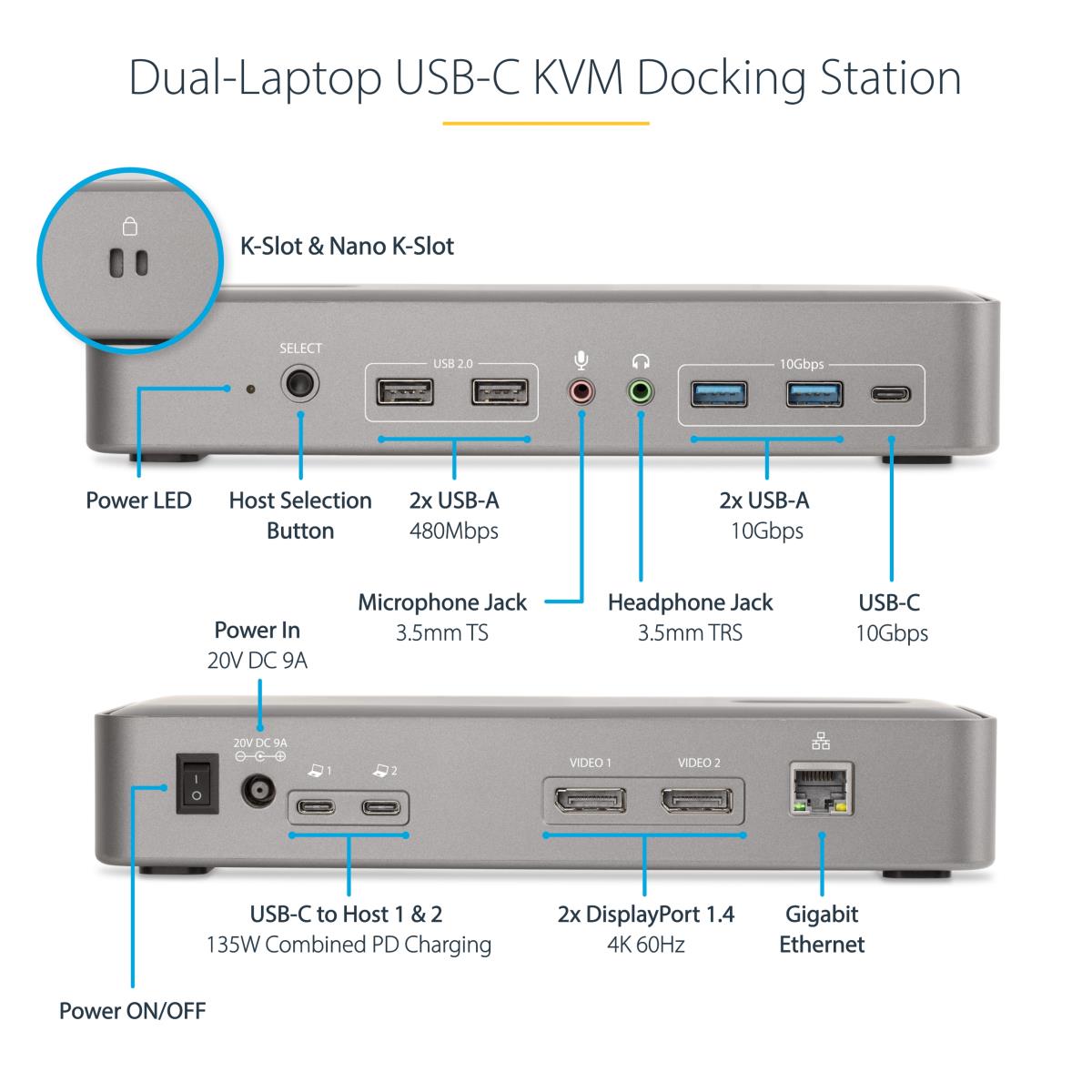 STARTECH.COM Dual-laptop USB-c KVM Docking Station - KVM Switch Dock